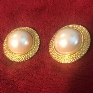 Faux pearl earrings in goldtone setting